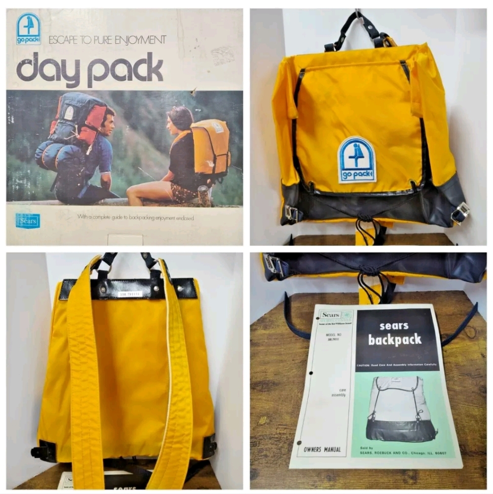 Vintage Go Pack Yellow & Black Daypack Backpack, 15"Wx14"H, Sears, NOS, No Box - Picture 2 of 6
